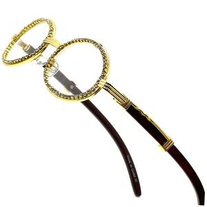 Rhinestone Sunglasses‎ Oval Frame Gold Wood Tone Hip Hop Fashion Men Street Wear